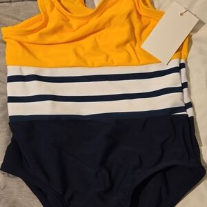 Kids Yellow and Navy Striped One Piece Swimsuit